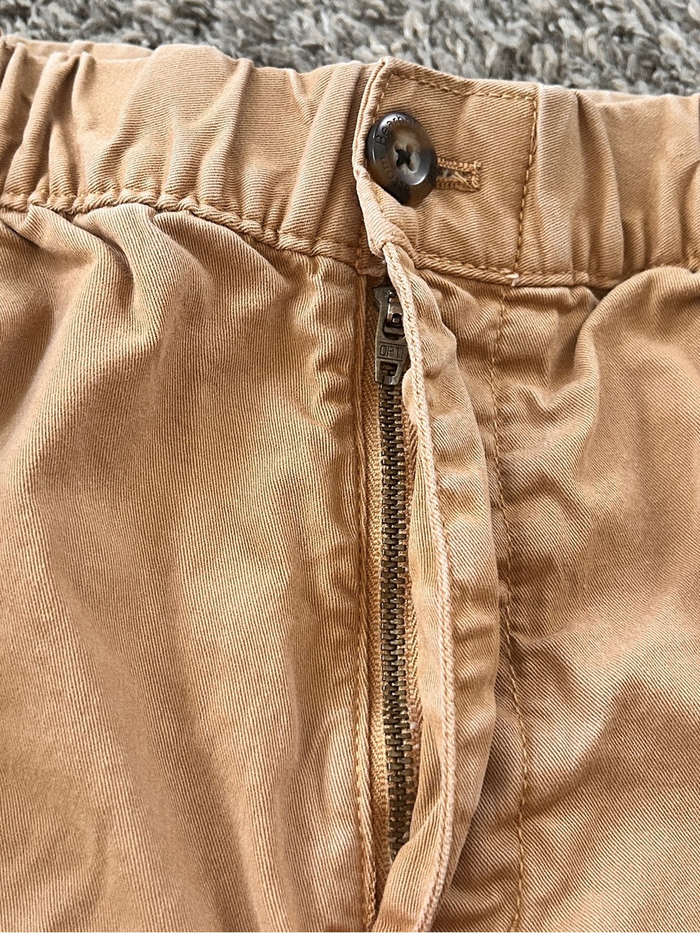 Men's Flat Front Elastic-Waist Tan Shorts - Picture 6 of 6